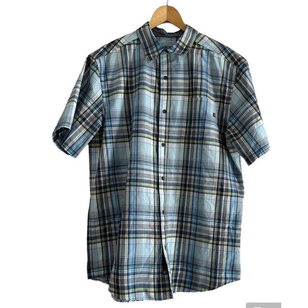 Marmot Shirt Adult Large White Blue Plaid Short Sleeve Button Down Casual Mens